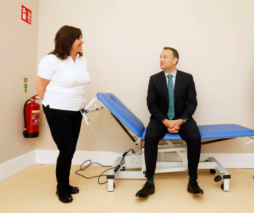  Taoiseach Leo Varadkar meets with Daiva Coghlan a key worker with CRC in clinic room at Citywest Hotel in Dublin